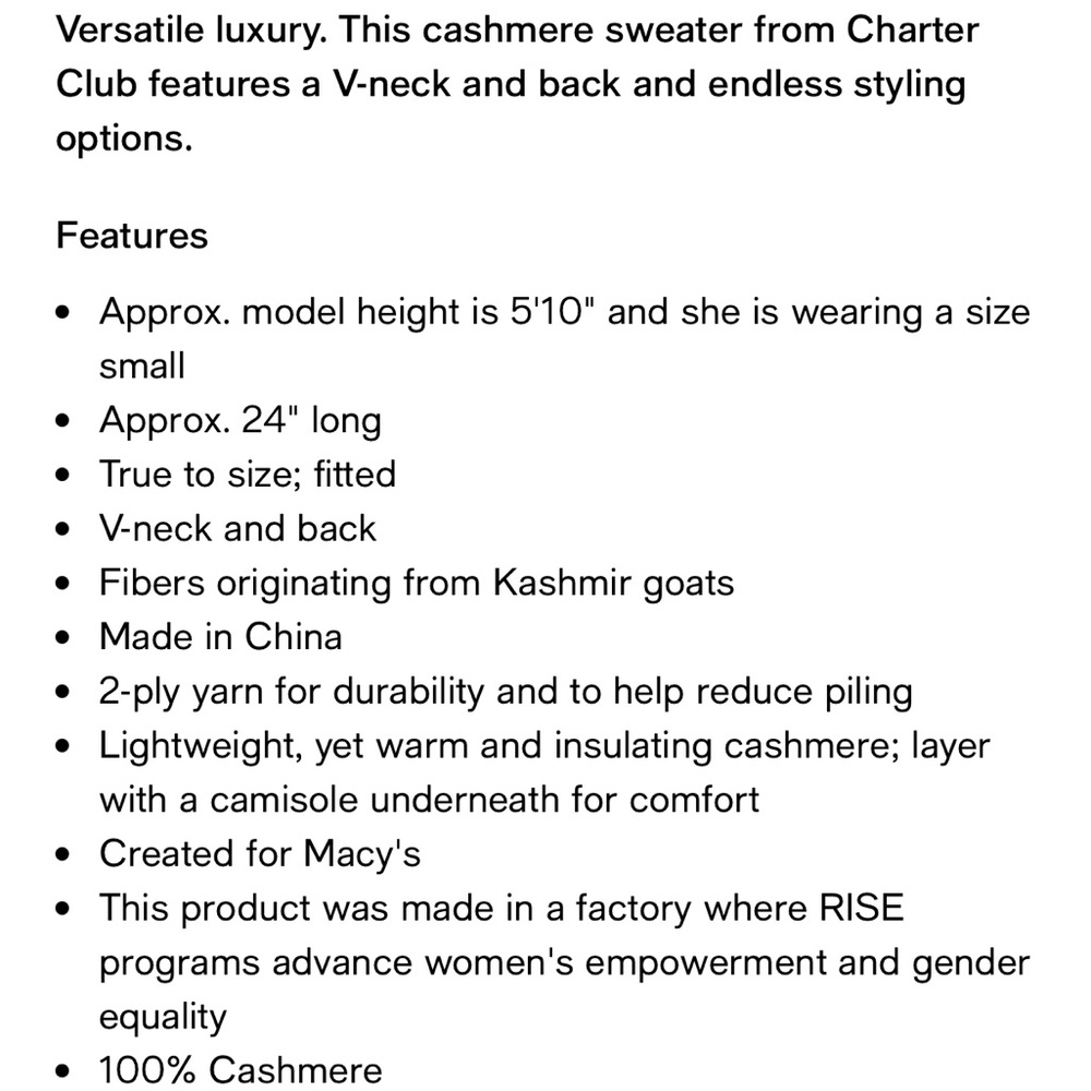 Charter Club Light Gray Cashmere Sweater, size small - Picture 5 of 5
